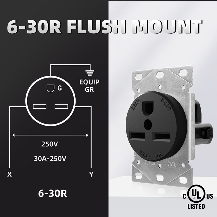 ELEGRP 30 Amp 250V, NEMA 6-30R Flush Mount Power Outlet, Straight Blade